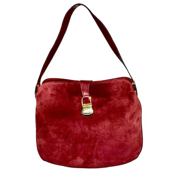 Gucci Vintage 70s GUCCI Burgundy Red Suede Leather Logo Shoulder Bag Purse - Picture 1 of 16